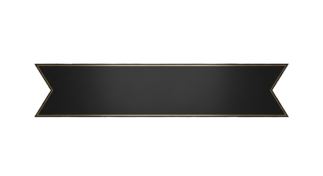 Elegant black ribbon banner with a subtle gold trim, isolated on a white background. Classic swallowtail design for labels and headings