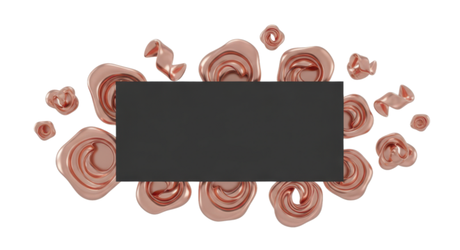 Abstract Rose Gold Swirls Frame with Black Rectangle for Text and Design Elements
