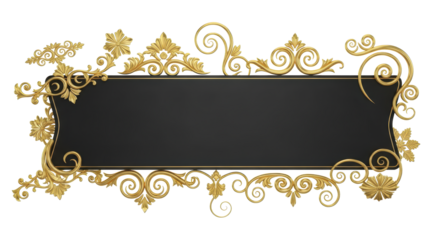 Elegant Ornate Black Rectangle Banner with Gold Accents for Luxurious Design and Decoration