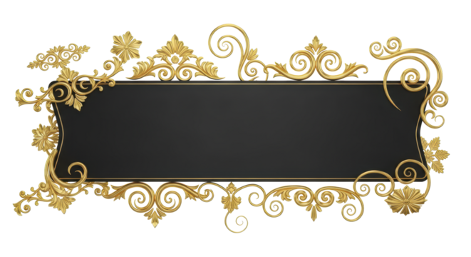 Elegant Ornate Black Rectangle Banner with Gold Accents for Luxurious Design and Decoration