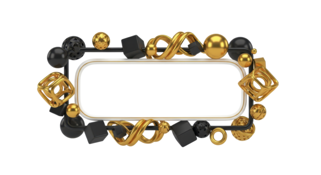 Abstract Geometric Frame with Black and Gold Spheres and Cubes, Luxury Border Design - Powered by Adobe