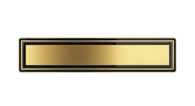 A sophisticated blank golden banner with a contrasting black frame, featuring a reflective metallic surface ideal for elegant design projects
