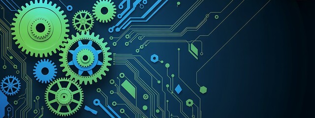 Obraz premium Abstract technology background with gears and circuit board pattern connection concept