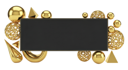 Abstract Golden Geometric Shapes Surrounding a Black Rectangular Banner for Text