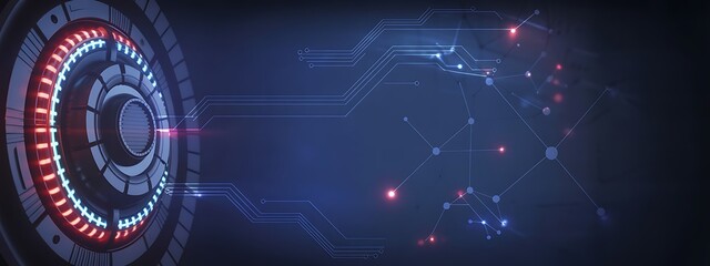 Advanced technology futuristic interface with glowing lines and connections dark blue background