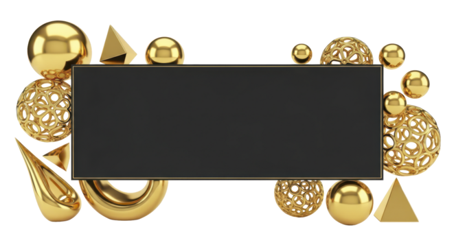 Abstract Golden Geometric Shapes Surrounding a Black Rectangular Banner for Text