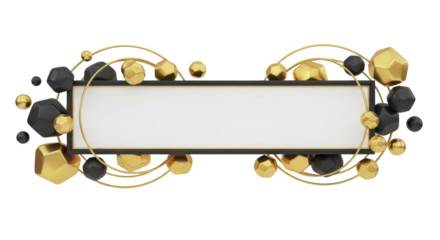Abstract Geometric Banner with Golden and Black Spheres and Shapes for Design and Decoration