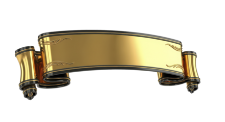 Ornate golden blank scroll banner with intricate black and gold detailing, an opulent frame for distinguished messages or classic event invitations and presentations