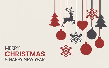 Hanging Christmas Ornaments with Reindeer and Snowflakes on Minimal Background