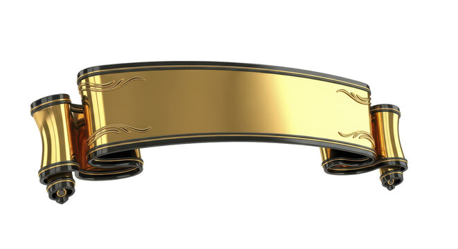 Ornate golden blank scroll banner with intricate black and gold detailing, an opulent frame for distinguished messages or classic event invitations and presentations