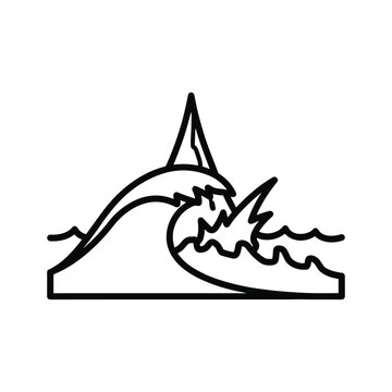 Shark Fin Emerging from Ocean Wave Outline Icon
