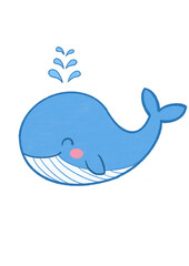 Naklejka premium Kawaii Blue Whale Vector Illustration, Smiling Whale Cartoon with Water Splash