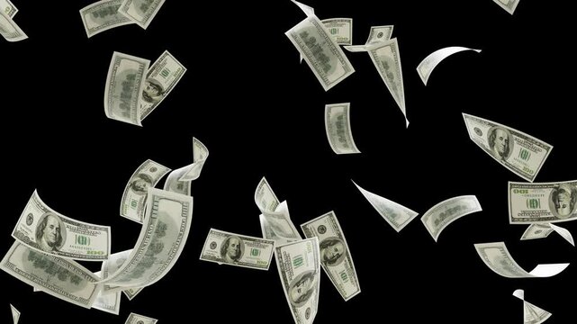 dollars bills falling down animation video on chroma key, money rain One hundred dollar, Falling Dollar money green screen, American Money Flying, United States dollars falling