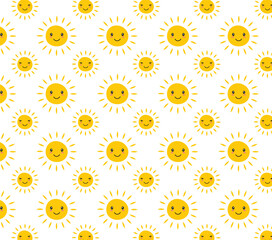 Seamless Cute Cartoon Sun Face Pattern