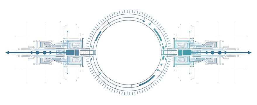 Futuristic technology interface with digital circuit board elements and circular frame