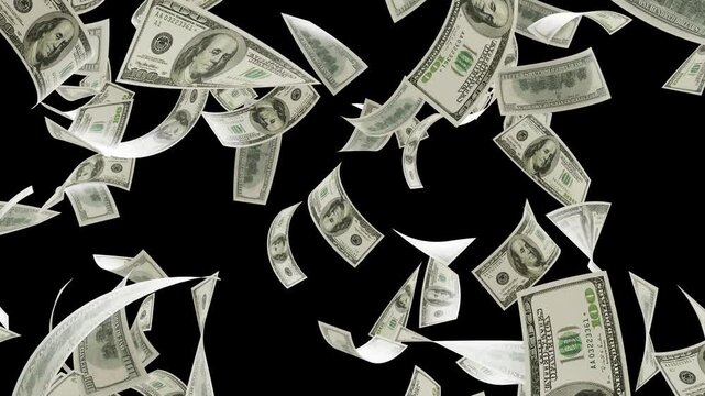 dollars bills falling down animation video on chroma key, money rain One hundred dollar, Falling Dollar money green screen, American Money Flying, United States dollars falling