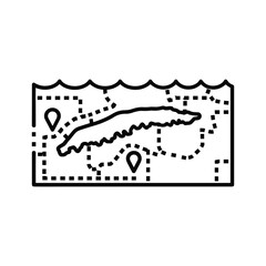 Outline Map of Island with Dotted Routes and Location Pins