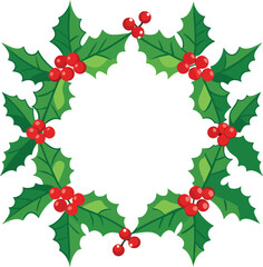 Holly Leaves and Berries Border on White Background