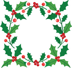 Red Berries and Holly Leaves Border Isolated
