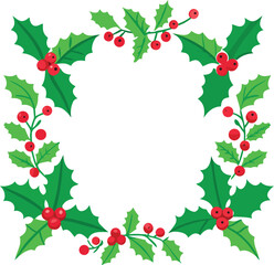 Seasonal Holly Leaves Border on Clean White