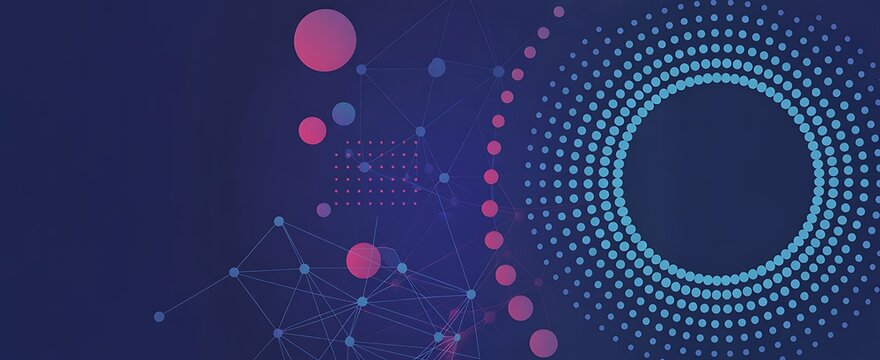 Modern Technology Network Background with Connected Dots and Dotted Circular Shape - Powered by Adobe