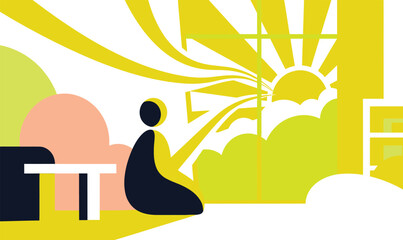 Print Meditation at Sunrise with Minimal Illustration Style