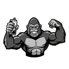 Mascot Gorilla Holding Spray Can Flexing Muscles.