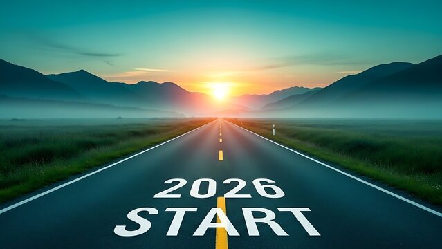 Road towards the year 2026 future and new beginnings with sunrise