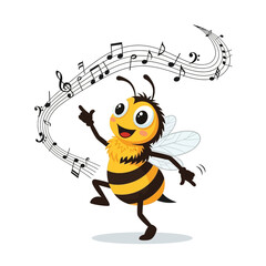 Animated Bee Dancing with Musical Notes Illustration.