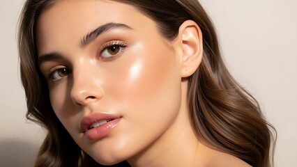 Obraz premium Youthful woman's glowing complexion showcasing skincare product results