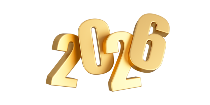 2026 golden text isolated in 3d rendering isolated on white - Powered by Adobe
