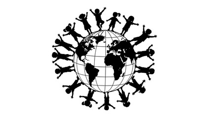 A diverse group of children holding hands in a circle around a stylized globe, symbolizing global unity and childhood.