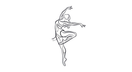 Elegant line art depiction of a female ballet dancer in graceful pose emphasizing movement and flow