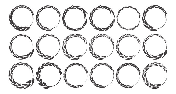 Round Floral Botanical Circle Frame Collection Set with Leaves