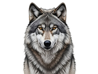 Fototapeta premium Fierce Gray Wolf Close-Up with Glowing Amber Eyes – Isolated on Transparent Background PNG