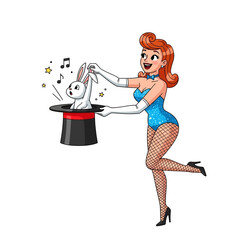 Magician Girl with Rabbit in Hat - Retro Charm and Whimsical Magic.