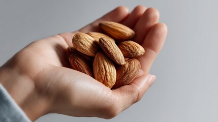 Hand offering almonds, a healthy snack choice for mindful eating habits