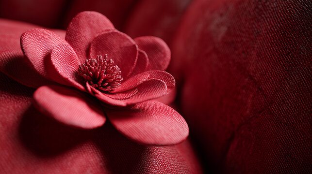 Close up of red flower on fabric background for fashion design and textile industry inspiration 100 characters - Powered by Adobe