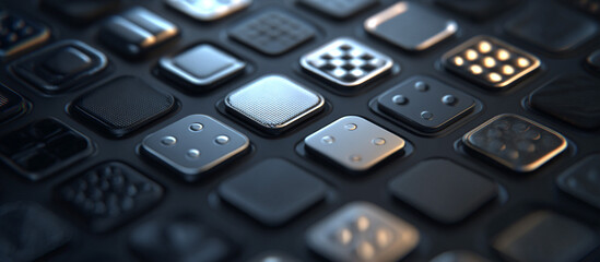 Clean embossed app icons under directional lighting