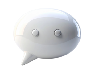  Glossy White 3D Chat Bubble Icon with Soft Shadow, Front View PNG