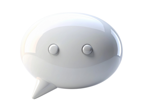  Glossy White 3D Chat Bubble Icon with Soft Shadow, Front View PNG