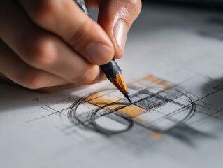 Artist hand sketching design with pencil