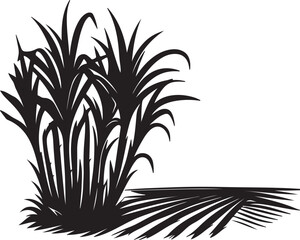 sugarcane plants on farmland landscape engraved agriculture field silhouette vector on a white background