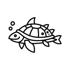 Hybrid Fish with Turtle Shell Outline Icon