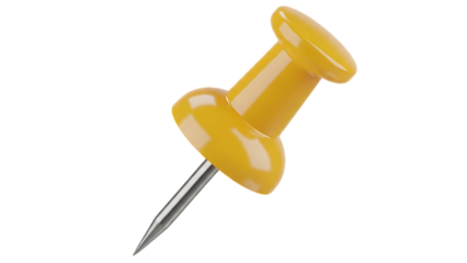 Single Yellow Pushpin on White Background