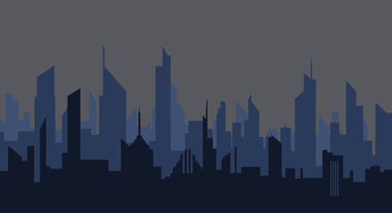 Naklejka premium Cityscape Silhouette at Dusk: Urban Skyline Illustration.