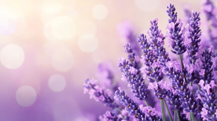 Obraz premium Lavender flowers in focus with a soft blurred background creating a serene atmosphere