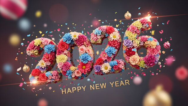 Floral 2026 happy new year celebration with colorful flower decoration