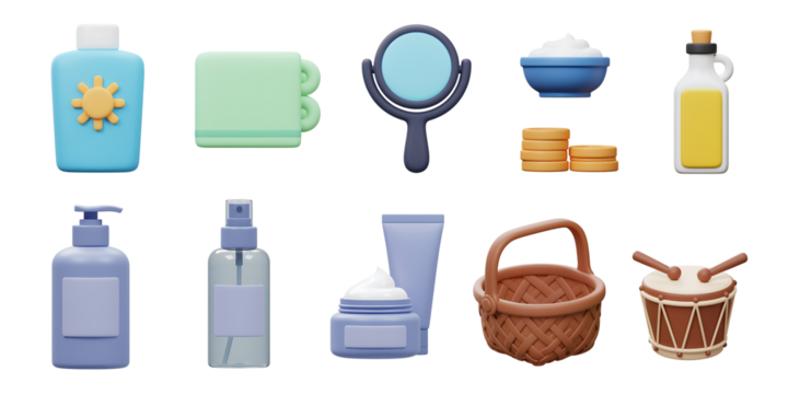 Collection of various beauty and skincare products including lotions creams serums and a mirror arranged on a black background - Powered by Adobe