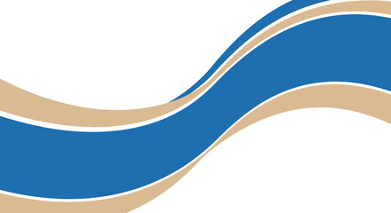 Abstract blue wave design with beige accents on white background.